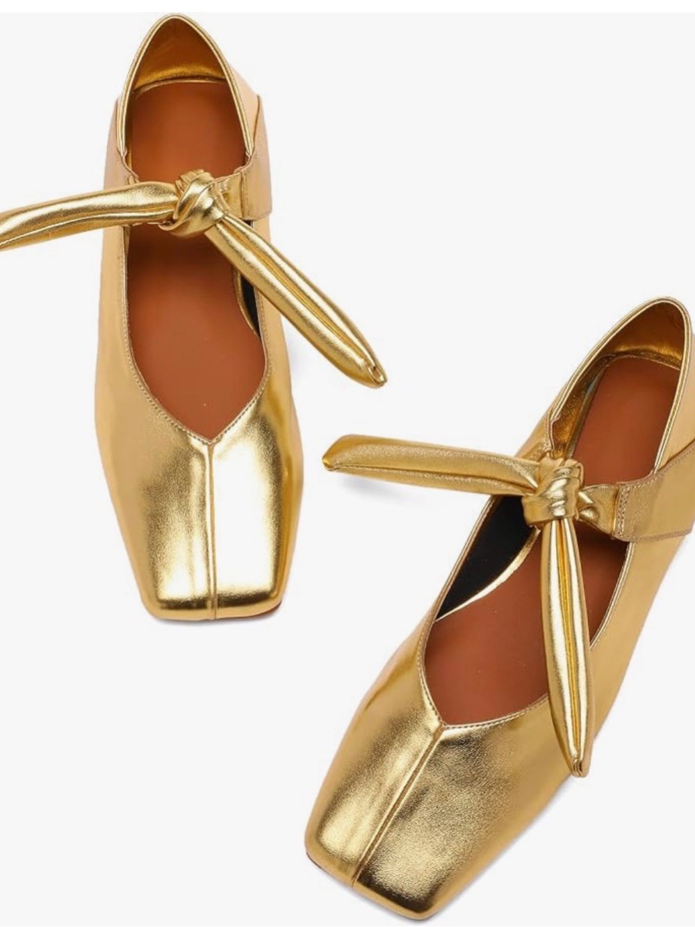 Metallic Gold Mary Jane Ballet Flats – Square Toe Bow Flats size 6 - Picture 8 of 9
